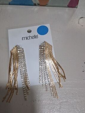 Michele Gold and Clear Crystal Cascade Fringe Earrings